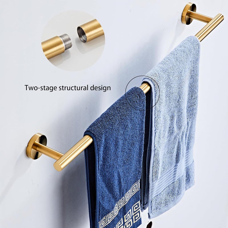 KUUBTH Brushed Gold Bathroom Hardware Set 5 Piece with Towel Racks for Bathroom, SUS304 Stainless Steel Bath Towel Bar Set, 24 Inch Wall Mounted Accessories Kit… - Image 2